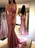 Mermaid Spaghetti Straps Sequins Lace Up Pink Prom Dress LBQ3995